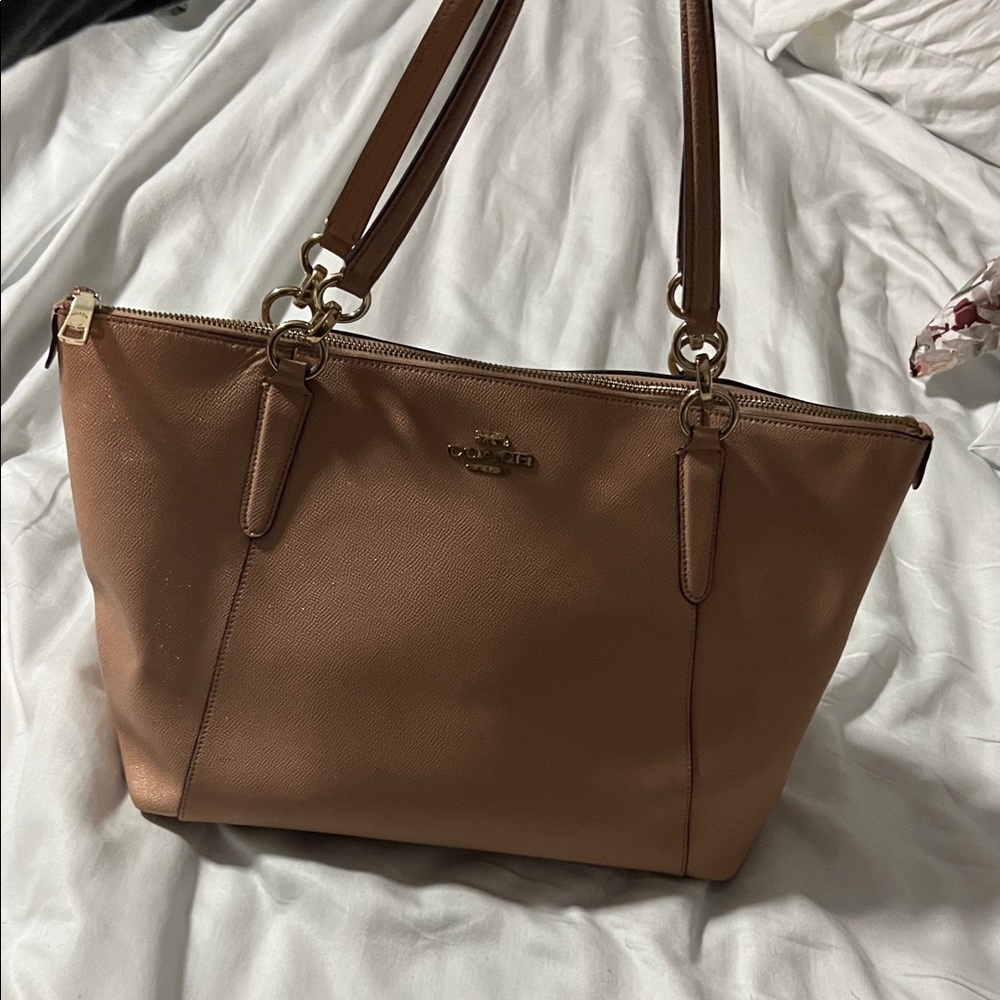 Coach Tan/Rose Leather Tote Bag